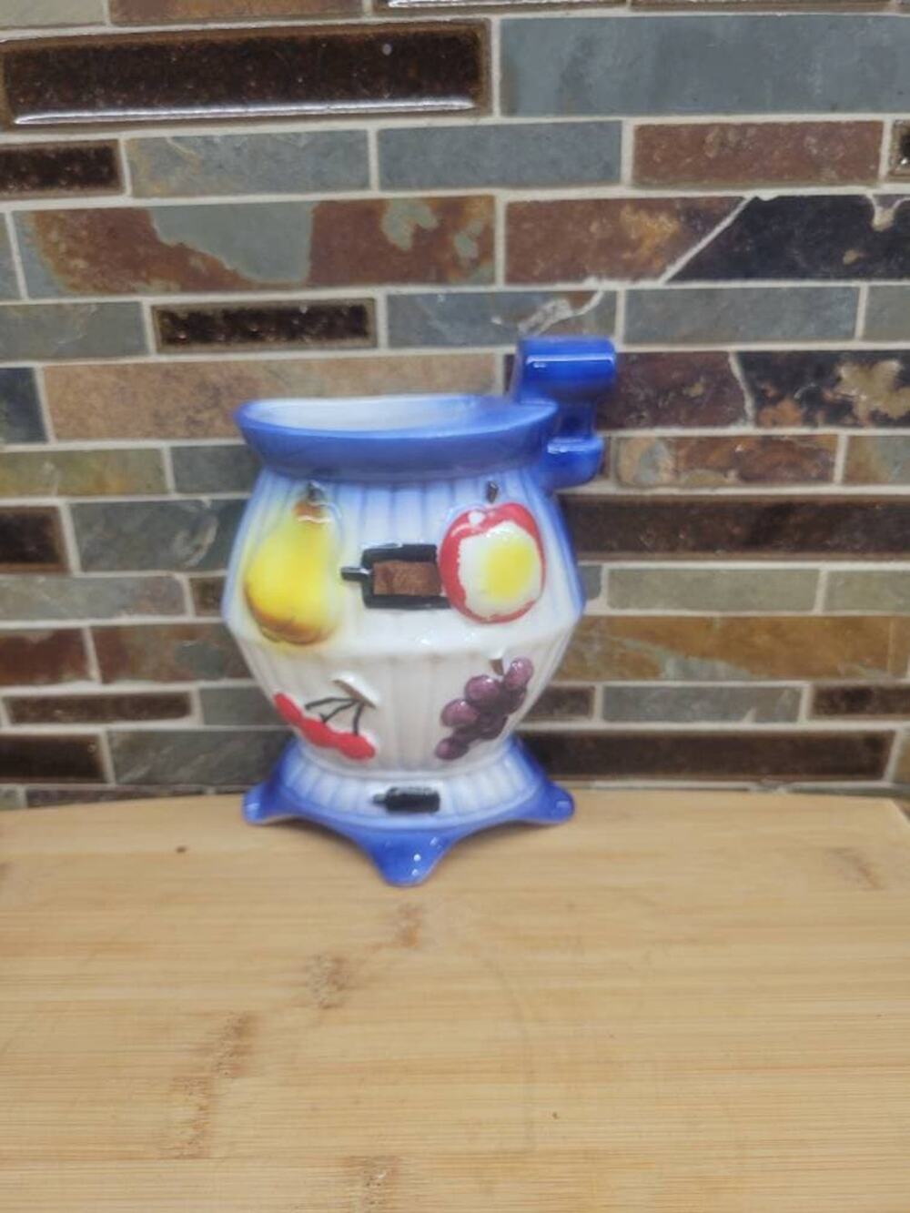 Vintage Ceramic Potbelly Stove Wall Pocket Planter Vase Fruit Decor Japan